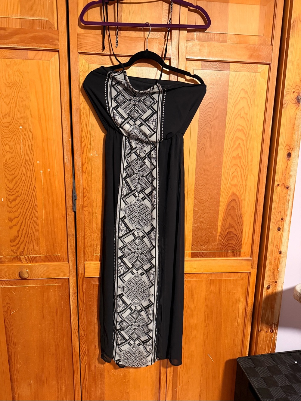 Black Embroidered Panel Maxi Dress